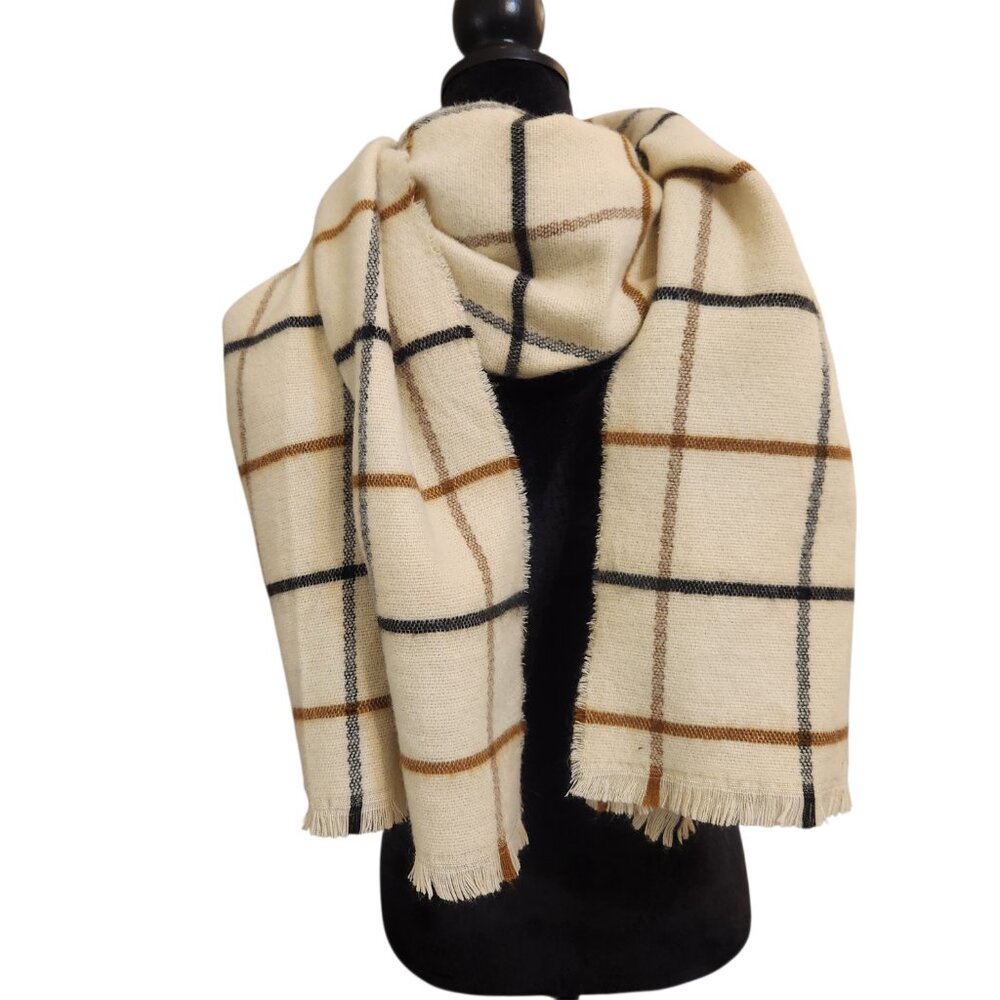 Zara Beige Plaid Neck Scarf - Picture 2 of 5